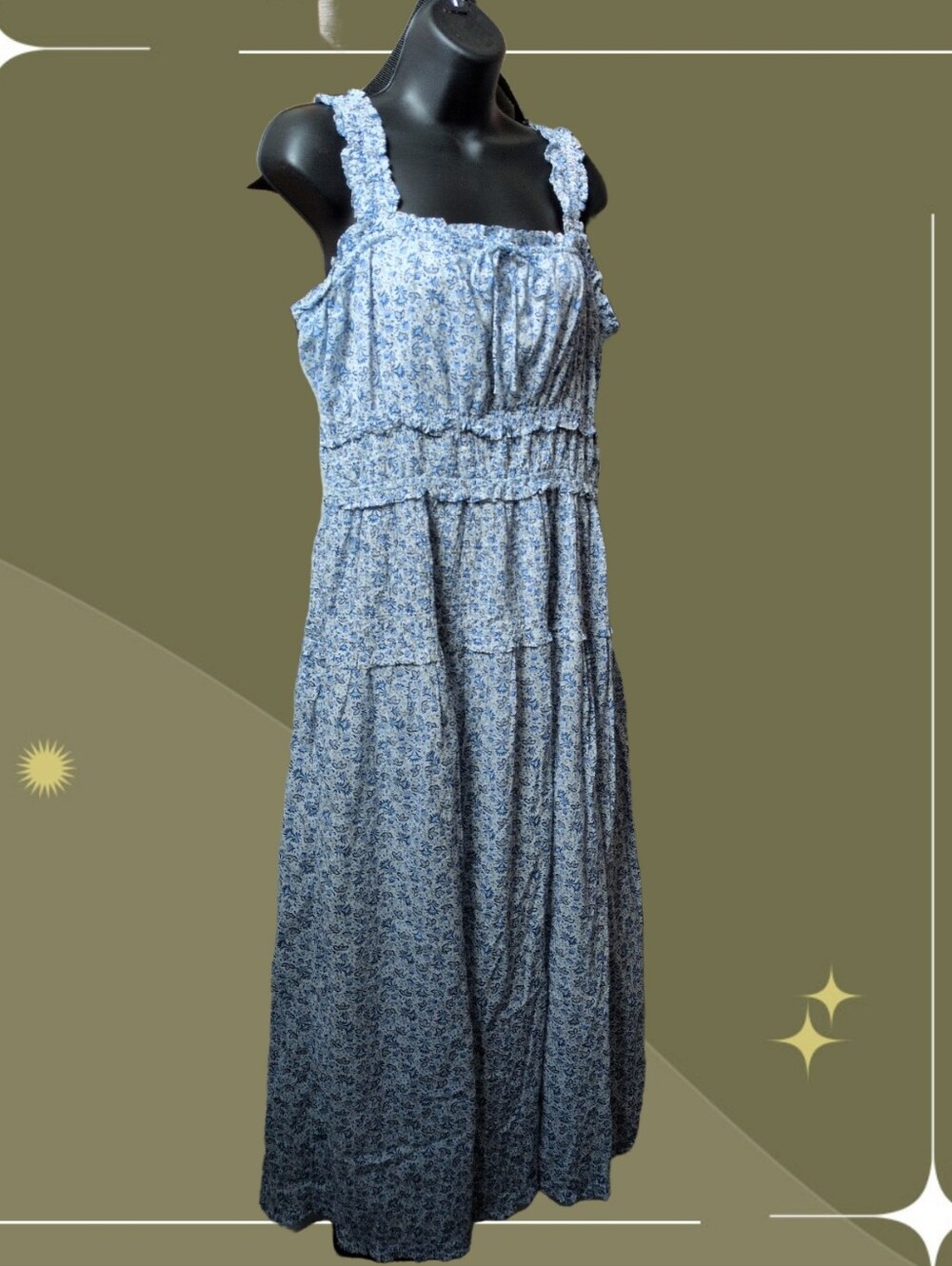 ✨ Gap X Doen Floral Midi/Maxi Dress in a blue ditsy floral print size L